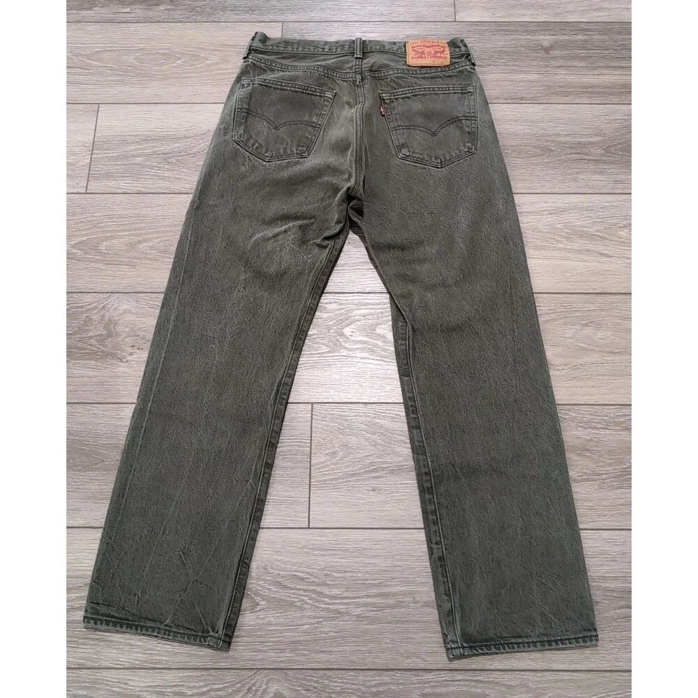 LEVI'S 501 BUTTON FLY MEN'S 34x32(31) WHITE OAK CONE DENIM JEANS OLIVE GREEN EUC